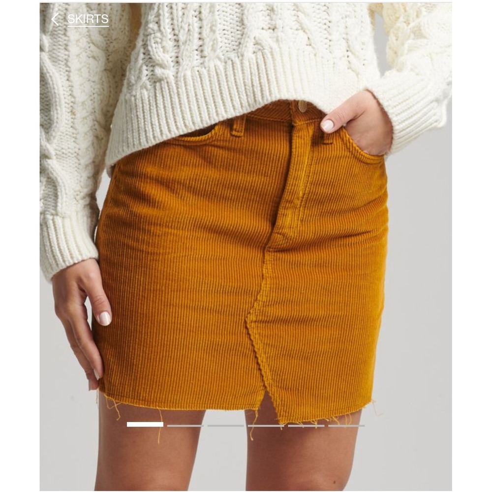 Superdry Womens Size US/32‎ L-XL Denim Mini Skirt Turmerid Tan Cord
